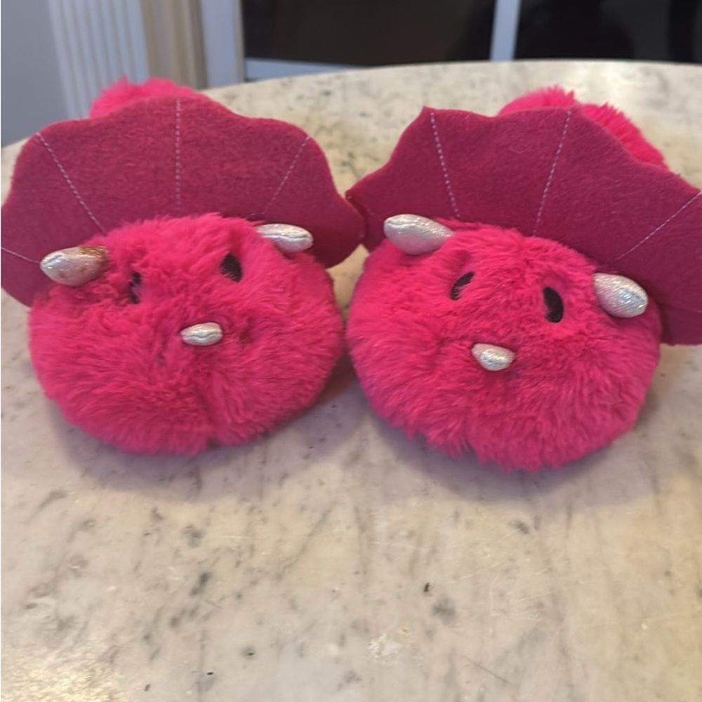 Pink Dinosaur Plush Slippers for Kids